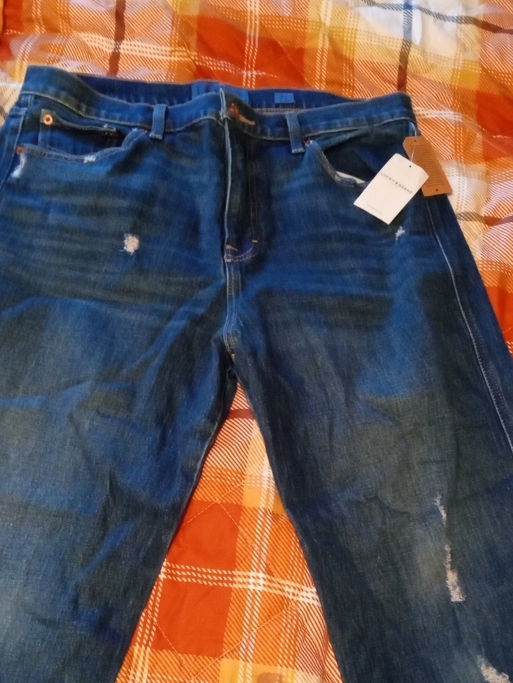 Lucky Brand Women's Dark Blue Relaxed Fit Distressed Jeans